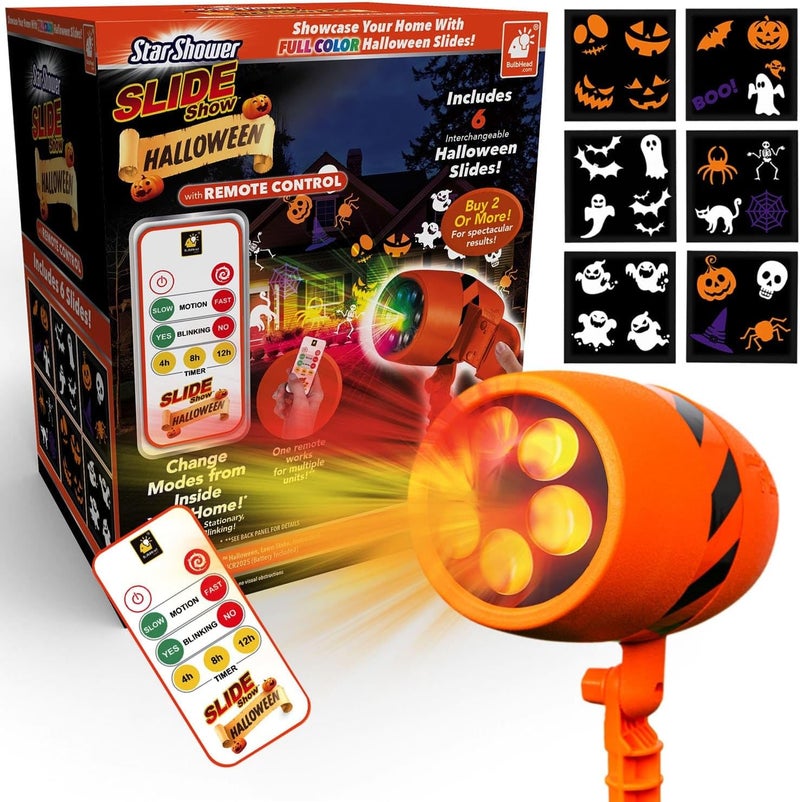 Star Shower Slide Show Halloween Holiday LED Projector, AS SEEN ON TV, Showcase Your Home With Full-Color Holiday Slides, Use 2 or More for Spooktacular Results, Includes 6 Halloween Slides & Remote - Image 1